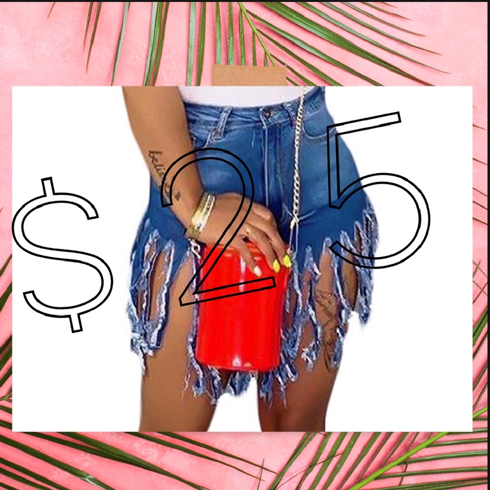 Plus Sized Fringed Denim Shorts